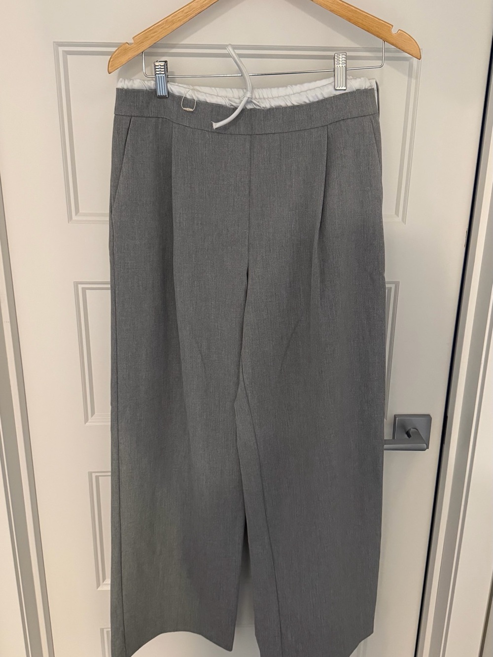 Zara Gray Wide-Leg Drawstring Trousers